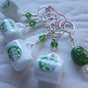 Knitting Stitch Markers Starbuck's Coffee Knitting Stitch Markers Beaded Stitch Markers image 3