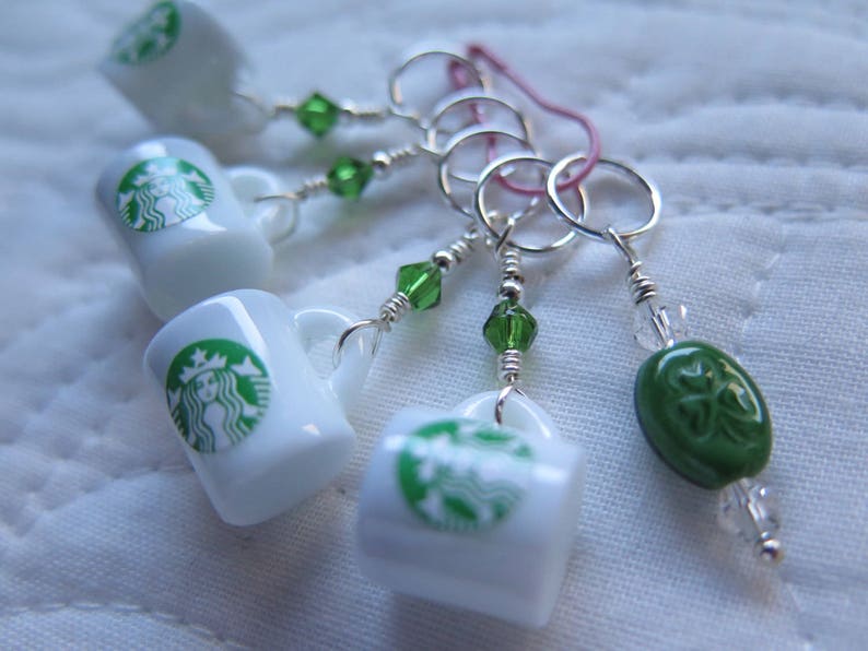 Knitting Stitch Markers Starbuck's Coffee Knitting Stitch Markers Beaded Stitch Markers image 3