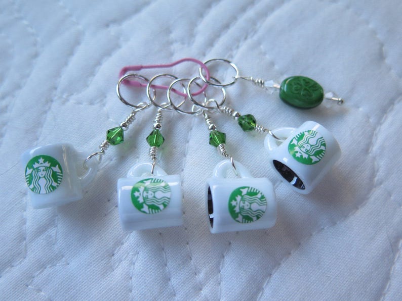 Knitting Stitch Markers Starbuck's Coffee Knitting Stitch Markers Beaded Stitch Markers image 1