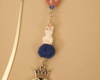 Bookmark Beaded Knitting Diva Cat Silver Plate Sterling Silver
