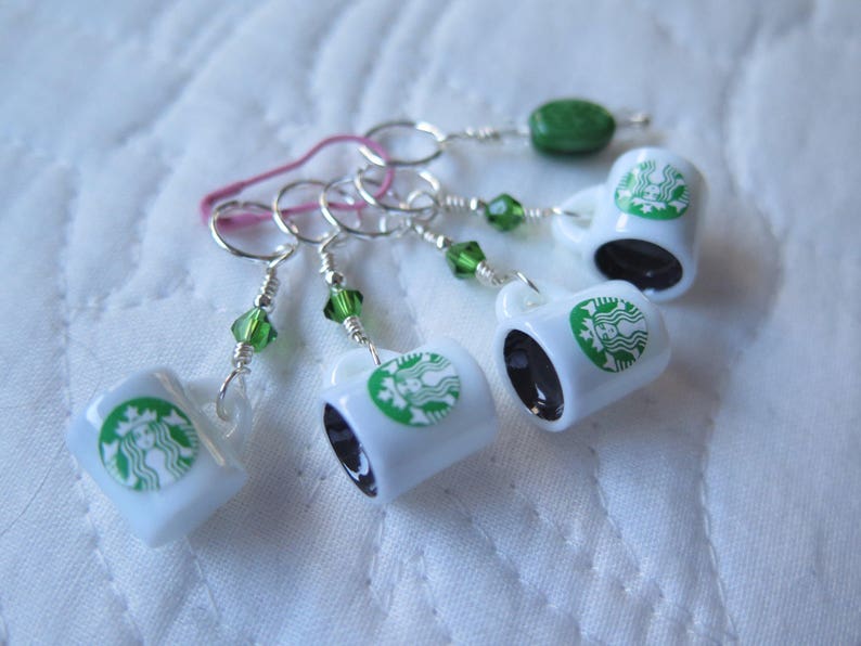 Knitting Stitch Markers Starbuck's Coffee Knitting Stitch Markers Beaded Stitch Markers image 2