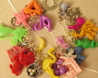 Charm Bracelet Kitschy Charm Bracelet Colorful Charms  Bird Charms