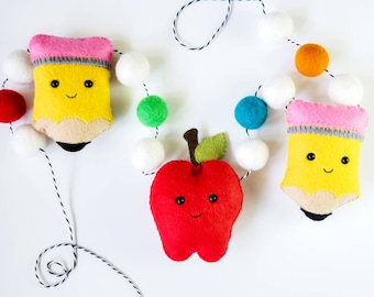 Teacher Gift Banner, Classroom Garland, Back to School Banner, Colorful Apple and Pencil Banner, End of Year Teacher Gift! FREE SHIPPING!!!