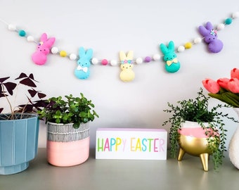 Fancy Easter Bunny Garland with Flowers, Felt Rabbit Banner for Easter, Mantle, Window or Party Decor! FREE SHIPPING (no minimum)!