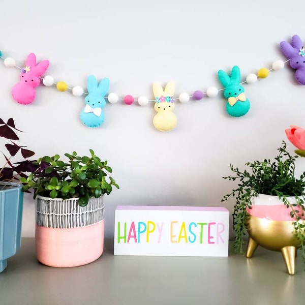 Fancy Easter Bunny Garland with Flowers, Felt Rabbit Banner for Easter, Mantle, Window or Party Decor! FREE SHIPPING (no minimum)!