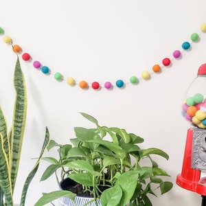 Primary Rainbow, Felt Ball Garland, Multi-Color Banner, Craft Room, Bedroom, Nursery or Party Decor! FREE SHIPPING (no minimum!)