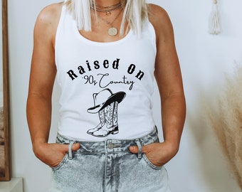 Raised on 90's Country Racerback Tank Top | Country Western Cowboy Tank Top | Country Concert Tank Top Shirt
