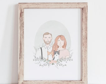 Personalisiertes Familienportrait - Personalisierte Illustration - Herbst Hochzeitsgeschenk - Familienportrait - Personalisiertes Portrait Weihnachtsgeschenk