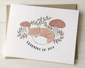 Thinking of You Fox - Just Because Card, Card for Friend, Sympathy Card, Fox Stationery, Watercolor Card, Fox Illustration, Woodland Card