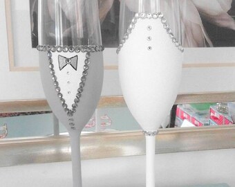 Bride and Groom Champagne Toasting Flutes