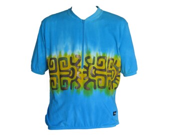 Des hommes vélo Jersey Tie-Dye Turquoise et jaune peint à la main
