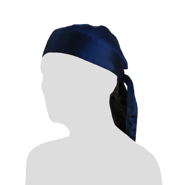 100% Silk Charmeuse Dew Rag Navy Blue Durag Doo-rag Du Rag 