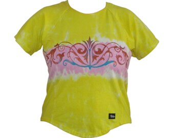 Peintes des femmes en Tie-Dye cyclisme maillot jaune citron et rose