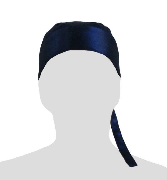 100% Silk Charmeuse Dew Rag Navy Blue Durag Doo-rag Du Rag 