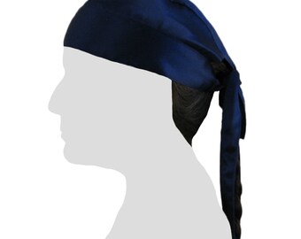 100% Silk Charmeuse Dew Rag Navy Blue Durag Doo-rag Du Rag 