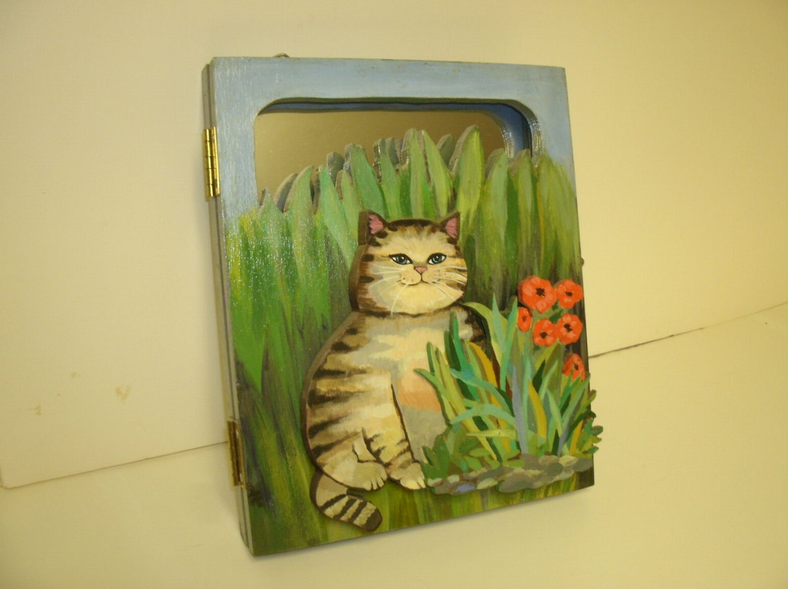 Hinged Two Piece Hand Painted Cat Mirror Etsy