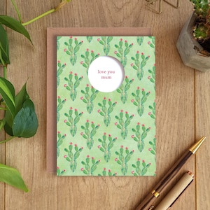CAKTE MUM Grußkarte, Liebe Dich Mama Karte, Botanische Kaktus Muster Karte, Blühende Kakteen, Muttertag, Collage, Illustriert, Die Schnitt