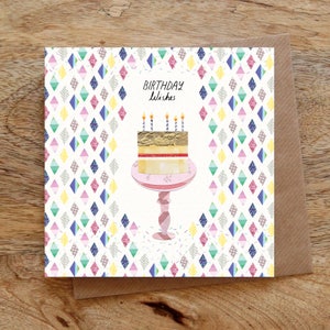 GEBURTSTAGSTORCHEN Grußkarte, Geburtstagskarte, Geburtstagswünsche, Kuchenkarte, Diamantenmuster, Diamanten, alles Gute zum Geburtstag, Illustriert, Collage