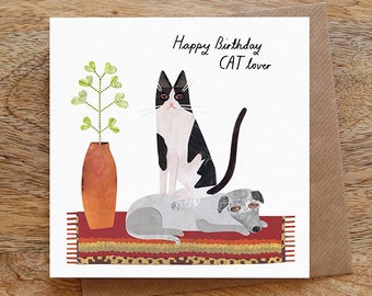 CAT BIRTHDAY Birthday Greeting Card, Cat Lover Card, Funny Cat Card, Greeting Card, Birthday, Happy Birthday, Cat, Dog, Illustrated, Collage