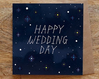 HAPPY WEDDING DAY Greeting Card - Constellations Card, Wedding Card, Stars Greeting Card, Congratulations Card, Night Sky