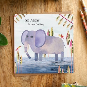 Grand éléphant - C'est votre carte de voeux d'anniversaire, carte d'anniversaire, carte d'éléphant, sauvage, plantes, joyeux anniversaire, illustration illustrée, collage
