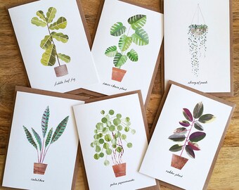 House Plant Greeting Cards, Plant Lover Gift Set of 6