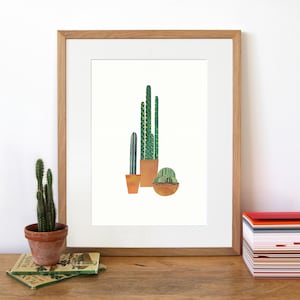 Stampa CACTI - Cactus del deserto, stampa di cactus, stampa botanica, arte con piante da appartamento, regalo per gli amanti delle piante, arte di cactus, collage, illustrazione