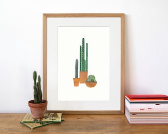 CACTI Print - Desert Cacti, Cactus Print, Botanical Print, House Plant Art, Plant Lover Gift, Cacti Art, Collage, Illustration