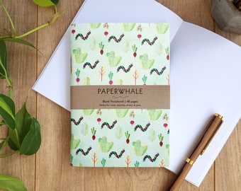 CATERPILLAR Notebook - Pocket Note Pad, Lettuce Vegetable Print, A6 Notebook, Vegetables Print, Pattern Notebook, Eco Friendly, Plain