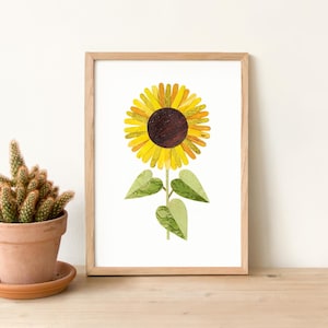 Stampa Girasole SUNNY SMILE - Stampa botanica, regalo girasole, regalo botanico, illustrazione floreale, collage, illustrazione, ritaglio di carta