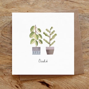 DIOLCH (Merci WELSH) Merci carte de voeux, carte de remerciement galloise, botanique, plantes, illustré, collage