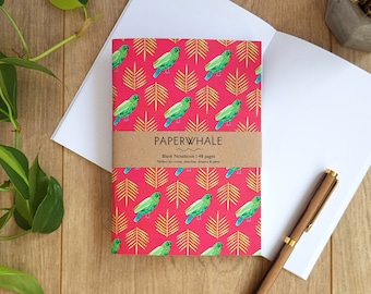 A6 Notizbuch Sittich - Botanischer Papageien Druck, umweltfreundlich