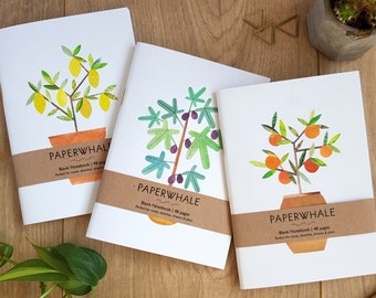SET OF 3 NOTEBOOKS - Fig Tree, Orange Tree & Lemon Tree A6 Notebooks, Pocket Note Pads, A6 Notebook, Plant Notebooks, Pack of 3, Botanical