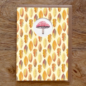 CHAMPIGNONS Carte de voeux, Feuilles d'automne, Illustration de champignon vénéneux, Carte de feuille, Carte de correspondance, Collage, Illustrations, Vierges, Merci