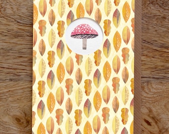 MUSHROOM Greeting Card, Autumn Leaves, Mushroom Toadstool Illustration, Leaf Card, Notecard, Collage, Illustrated, Blank, Thank You