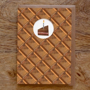 SCHOKOLADE Kuchen Grußkarte, Karte Schokolade, Kuchen Karte, Schokolade Muster, Geburtstagskarte, Notecard, Collage, Illustriert, Blank, Geburtstag