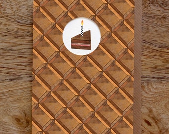 CHOCOLATE CAKE Greeting Card, Chocolate Card, Cake Card, Chocolate Pattern, Birthday Card, Notecard, Collage, Illustrated, Blank, Birthday