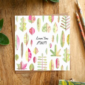 LOVE YOU MUM-wenskaart - moeder verjaardagskaart, Moederdagkaart, moederkaart, moederwenskaart, botanische kaart, geïllustreerde kaart