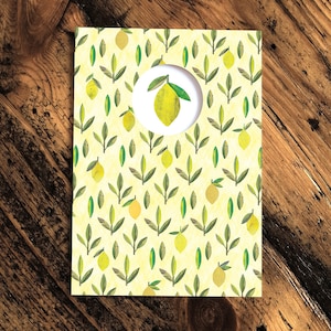 LEMONS Greeting Card, Lemon Card, Orangery Card, Botanical Lemon Pattern Card, Notecard, Collage, Illustrated, Blank, Birthday, Die Cut