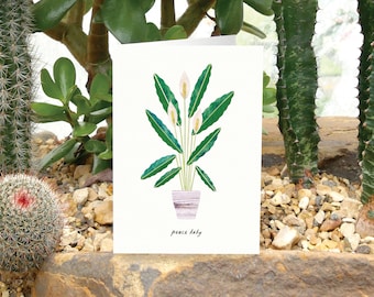 PEACE LILY - Greeting Card with Plant Care, Plant Card, Spathiphyllum, Plant Lover Card, Botanical Card, House Plant Card
