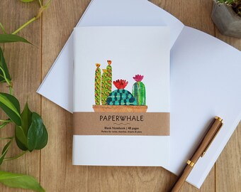 CACTI BOWL Notebook - Pocket Note Pad, A6 Notebook, House Plant Notebook, Eco Friendly Notebook, Cactus Notebook, Plain, Botanical