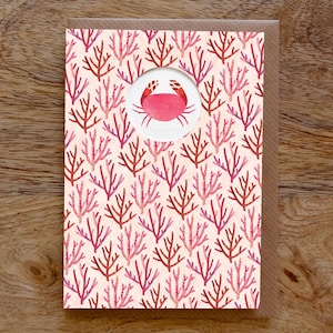 CRABE Carte de voeux, Carte corail, Carte Sealife, Collection de poche Paperwhale, Carte pour lettres, Collage, Illustrations, Blanc, Anniversaire, Découpé