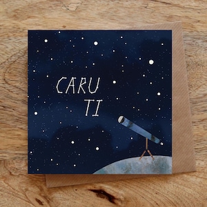 CARU TI (Te amo galés) Tarjeta de felicitación de amor, tarjeta de San Valentín galesa, tarjeta de aniversario, tarjeta de cumpleaños, ilustrada, collage