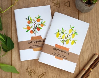 SET OF 2 NOTEBOOKS - Orange Tree & Lemon Tree A6 Notebooks, Pocket Note Pads, A6 Notebook, House Plant Notebooks, Pack of 2, Botanical