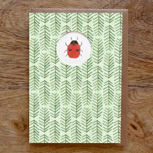 MARIENKÄFER Karte, Marienkäfer Karte, Marienkäfer Karte, Blattmuster, Botanische Karte, Notecard, Collage, Illustriert, Blanko, Geburtstag, Die Cut