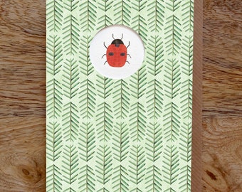 LADYBIRD Greeting Card, Ladybird Card, Ladybug Card, Leaf Pattern, Botanical Card, Notecard, Collage, Illustrated, Blank, Birthday, Die Cut