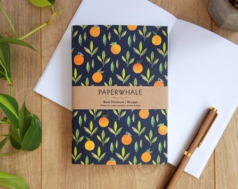 ORANGES Notebook - Pocket Note Pad, A6 Notebook, Orange Print, Orange Pattern Notebook, Eco Friendly Notebook, Plain, Citrus, Botanical