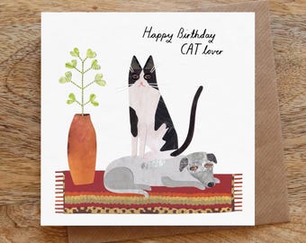 CAT BIRTHDAY Birthday Greeting Card, Cat Lover Card, Funny Cat Card, Greeting Card, Birthday, Happy Birthday, Cat, Dog, Illustrated, Collage