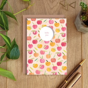PECHES carte de voeux, bonjour, carte Love You, motif pêches, motif fruits, tropical, carte d'anniversaire, Saint-Valentin, carte de mariage