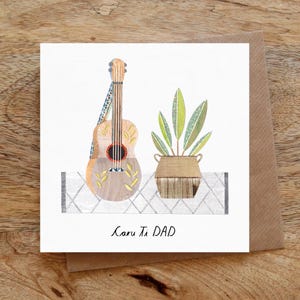 CARU TI Pai (Te Amo Pai WELSH) Cartão Pai Galês, Cartão Dia dos Pais, Cartão Aniversário Pai Galês, Guitarra, Plantas, Ilustrado, Colagem
